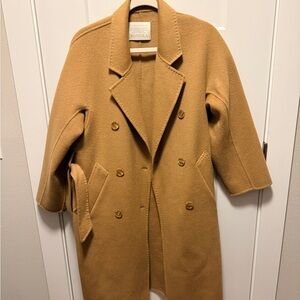 Tan Double-Breasted 100% Wool Coat